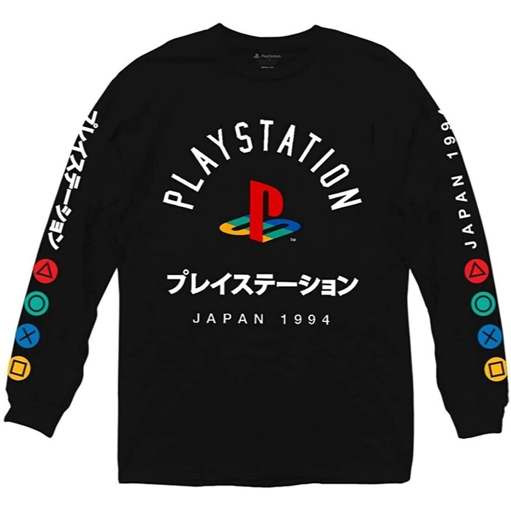 Play Station Logo Japan 1994 Black Long Sleeve Graphic Cotton Shirt Men's Size L